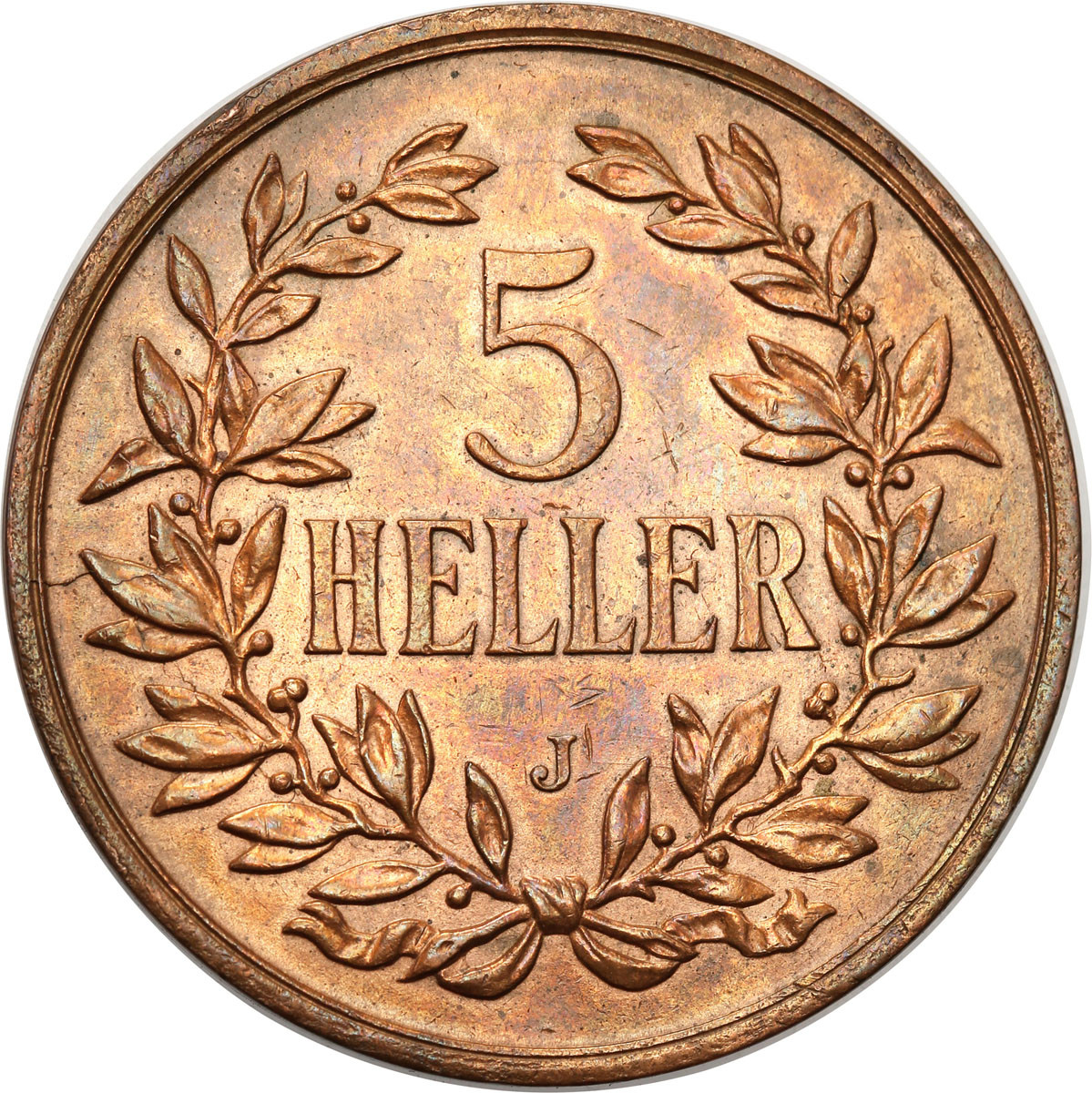 Niemcy, DOA, Afryka Wschodnia. 5 heller 1909 J, Hamburg